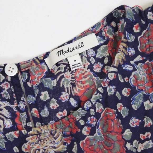 Madewell Blue Floral Blouse with cropped Flutter Sleeves size XS - Picture 5 of 7